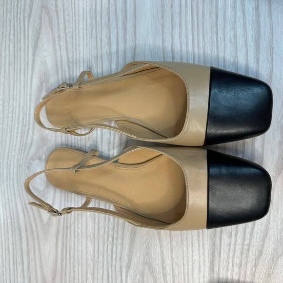 JustFab Carmina Slingback Flat Shoes 8.5 Nude Black Adjustable Buckle Colorblack - Picture 9 of 12